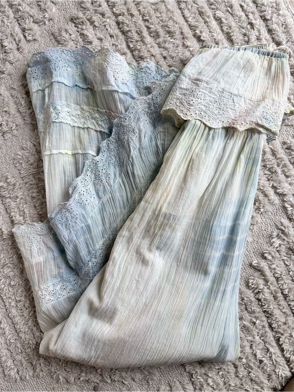Light Blue High-Low Strapless Tie-Dye Dress